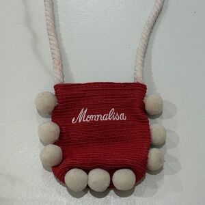 MonnaLisa Red and Cream Pom Pom Purse